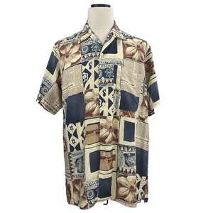 Vintage 80s Barry Bricken Navy Patchwork Rayon Shirt Men’s Medium 46 Chest